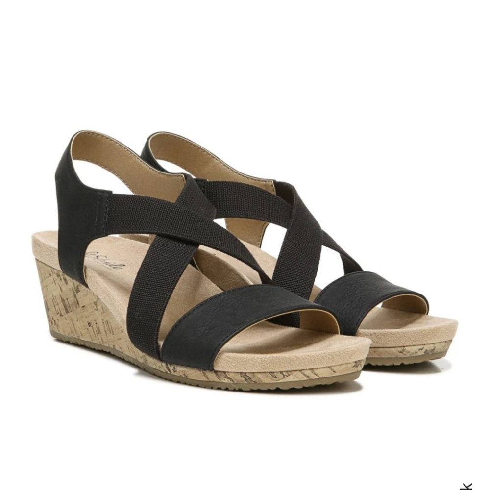 Life Stride Black Crisscross Elastic Wedge Sandals